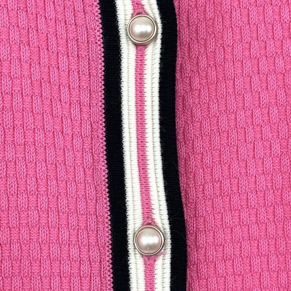 Talbots Tipped Cardigan Sweater Womens S Faux Pearl Buttons Career Pink Black - Picture 4 of 15